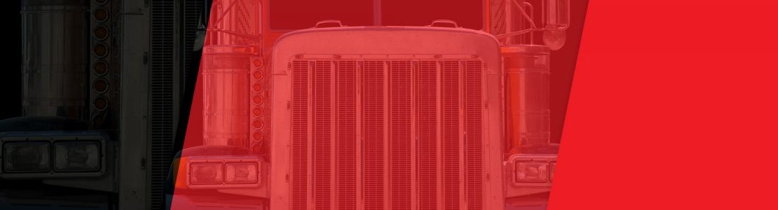 front of semi truck grill with red overlay