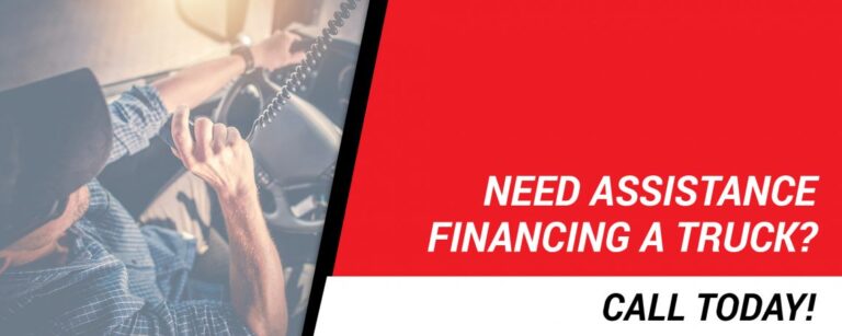 man talking on CB radio with words Need Assistance Financing a Truck? Call Today!