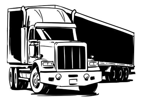 black and white illustration of semi truck