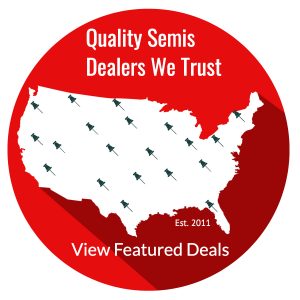 shape of US with pins in it and words "Quality Semis, Dealers We Trust, View Featured Deals"