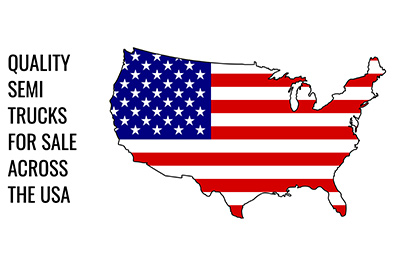 shape of united states colored with american flag with words "Quality Semi Trucks for Sale Across the USA"