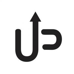 icon with black arrows forming the word UP