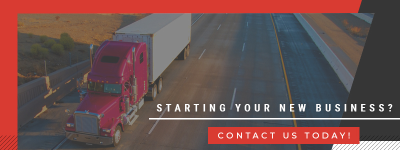 Truck on highway with words "Starting Your New Business? Contact Us Today!"