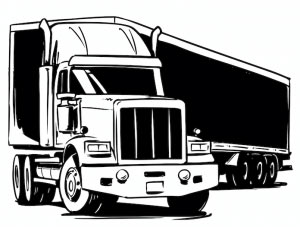 black and white illustration of semi truck